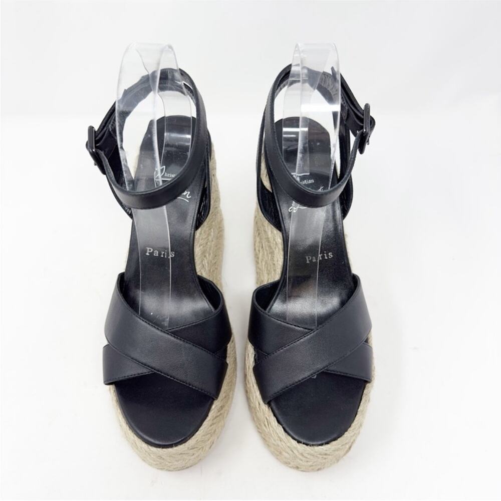 Christian Louboutin Mariza Zeppa Black Leather Wedge Sandals Size 38 - Picture 3 of 11